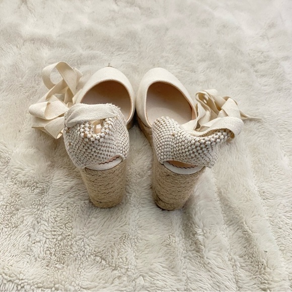 J. Crew Cream Round Toe Canvas Espadrille Wedges Size 9.5 Made in Spain - Picture 8 of 15